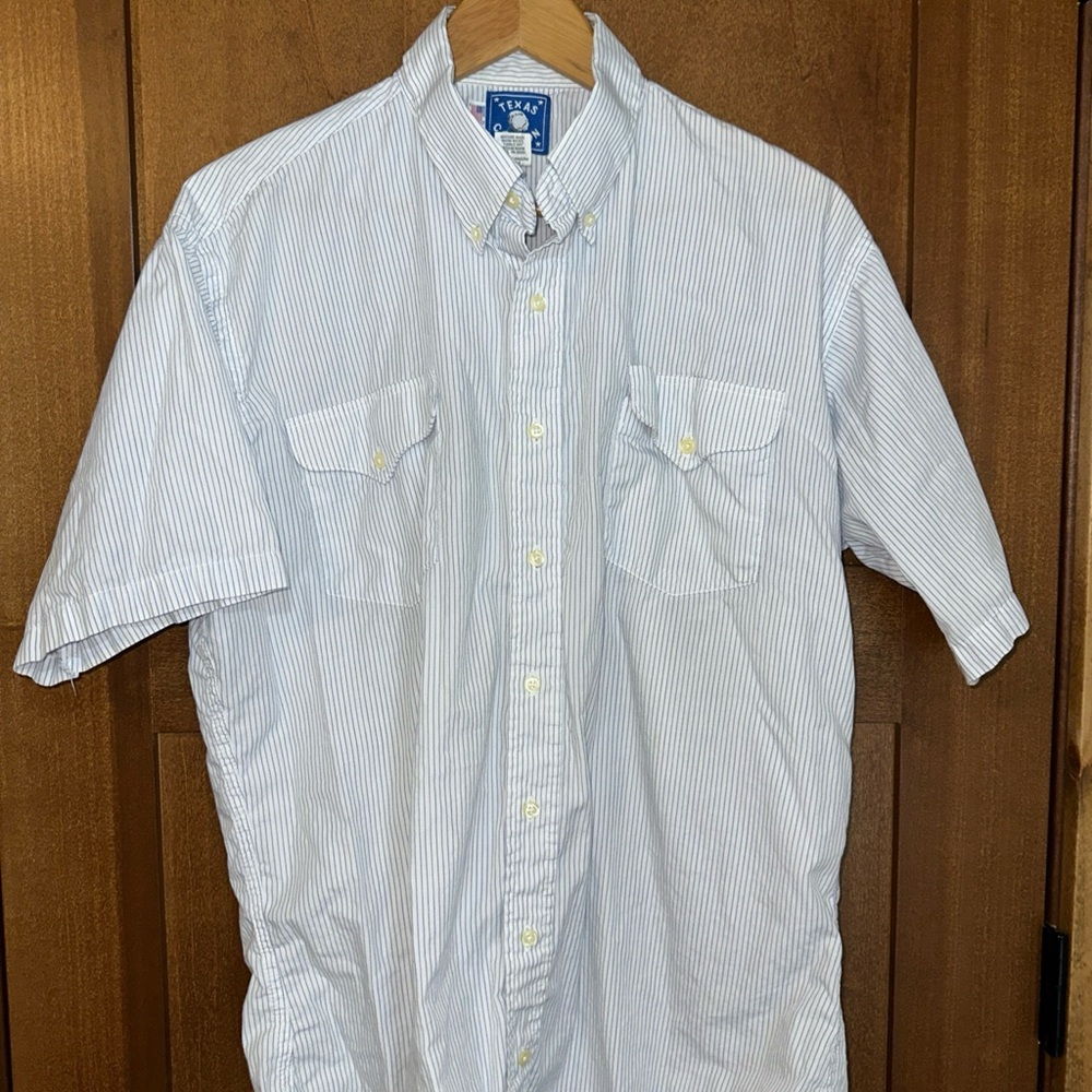 Texas Cotton Shirt‎ Mens L Tall White Stripe Button Down Work Shirt USA